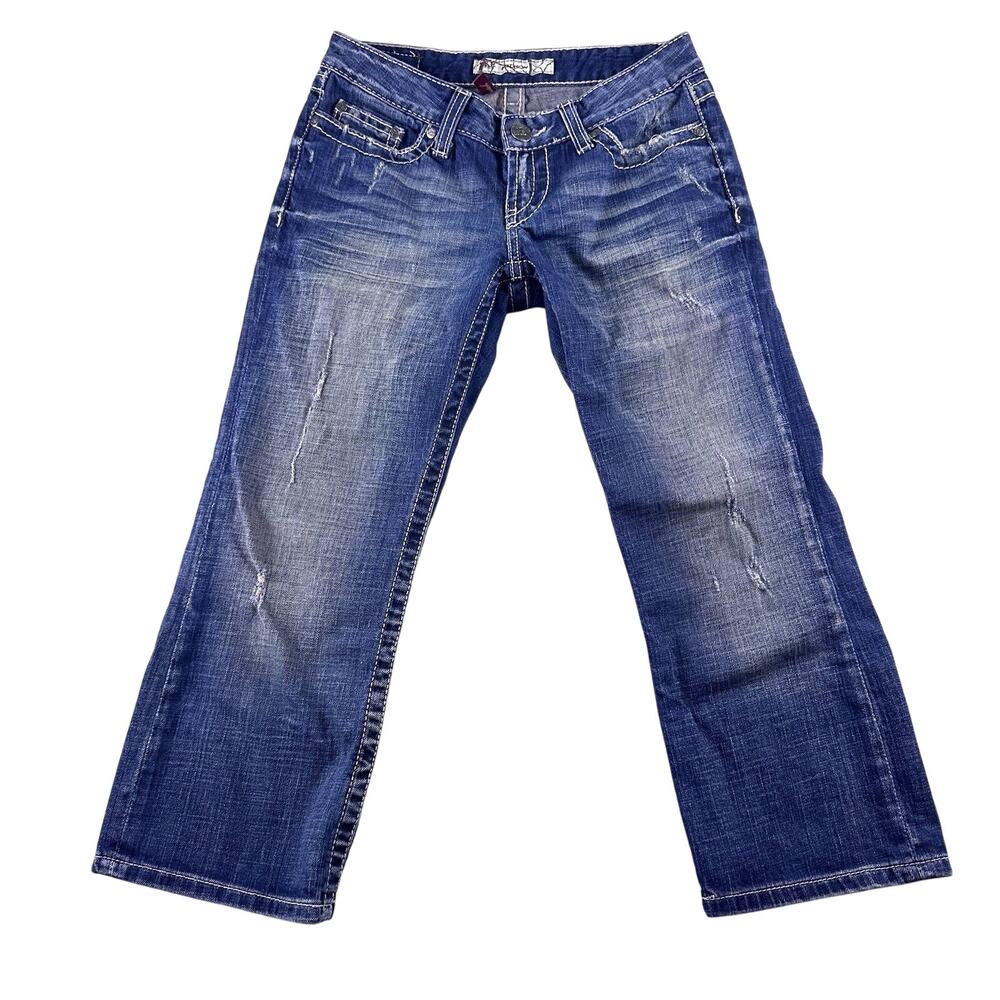 BKE Madison Womens Stretch Capri Denim Distressed Size 25 Measures 27‎ X 22.5